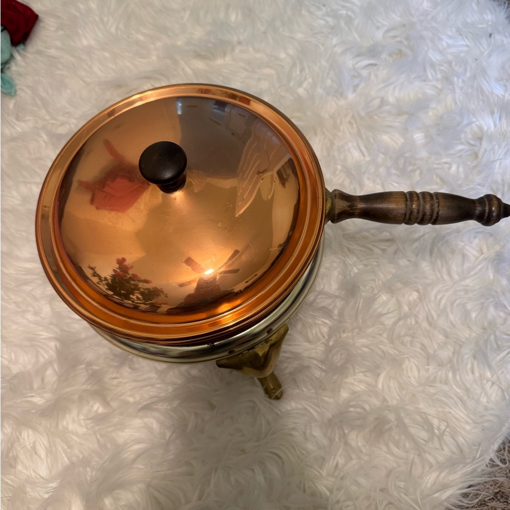 Vintage Copper Saucepan with Wood Handle - Copper Tone